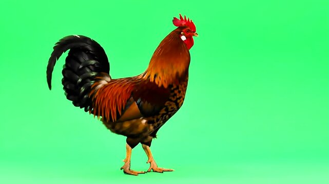 rooster walking in green screen stock footage HD video quality