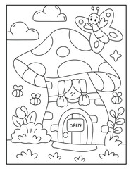 Fairy house coloring page for kids