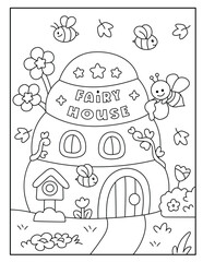 Fairy house coloring page for kids