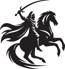 Silhouette of Medieval Warrior on Horse with Sword – Vector Art