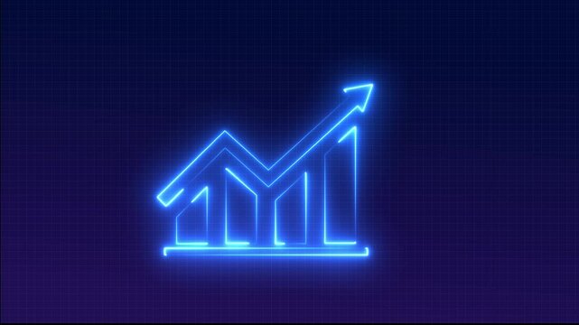 Growing graph with glowing neon light . Growth success arrow icon. Growing graph icon set. Growth chart icon. Growing bar graph.