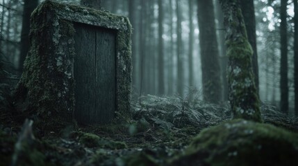 Enigmatic Forest Door: A Mystical Encounter in the Woods