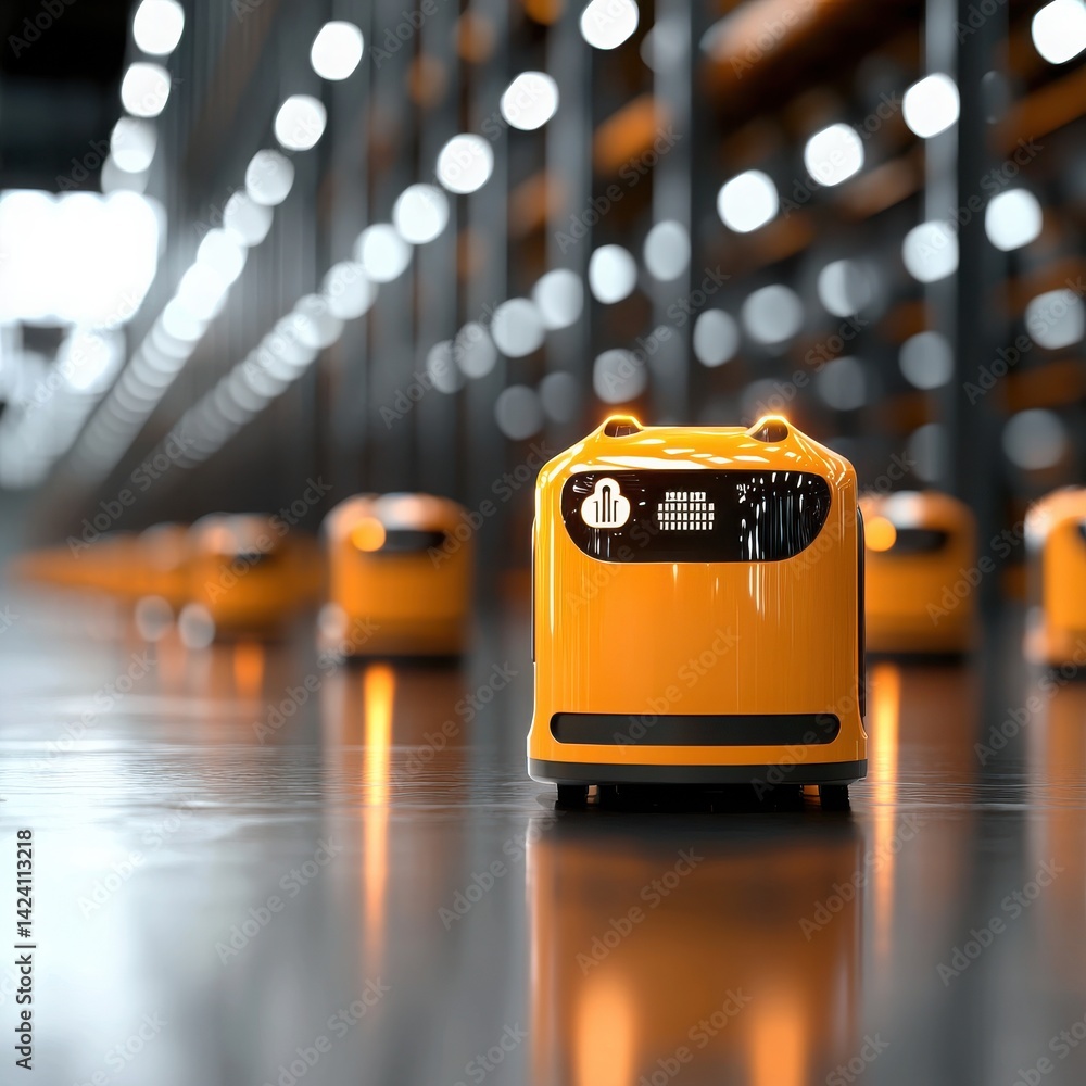 Poster autonomous robots in action revolutionizing e-commerce fulfillment in high-tech warehouses showcasin