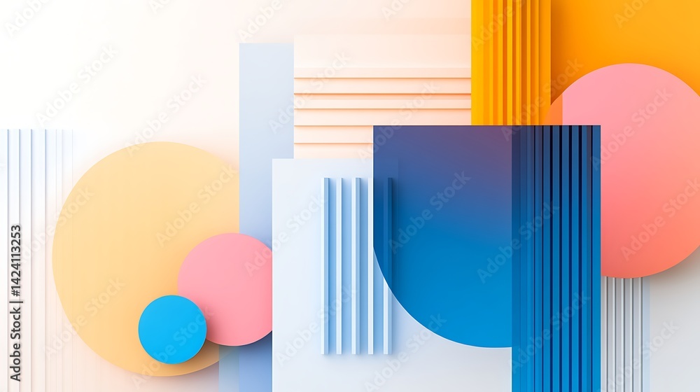 Poster abstract pastel geometric shapes background modern colorful circles and stripes design 3d render min