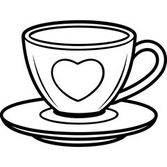 Elegant Teacup & Heart Saucer Outline