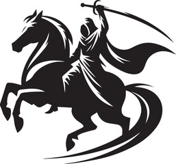 Silhouette of Medieval Warrior on Horse with Sword – Vector Art