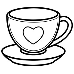 Elegant Teacup & Heart Saucer Outline
