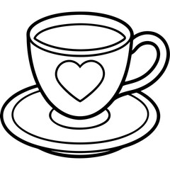 Elegant Teacup & Heart Saucer Outline