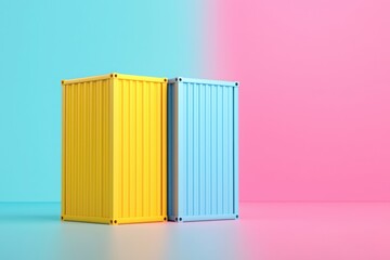 Innovative ai-powered sustainability-focused logistics solutions using colorful shipping containers in a minimalist studio environment