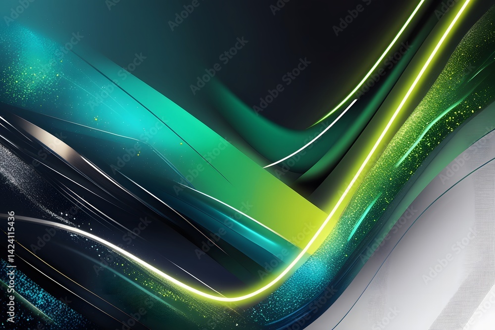 Poster dynamic abstract background with diagonal stripes of blue, green, and yellow creating a modern tech 