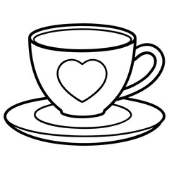 Elegant Teacup & Heart Saucer Outline