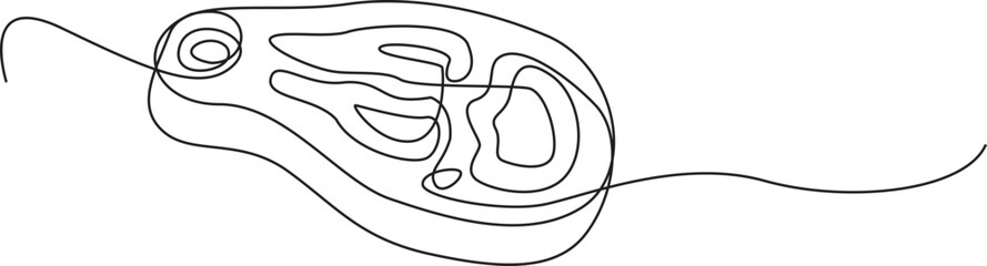 Continuous one line drawing of meat veal, pork, beef, veal steak grill bbq concept in silhouette on a white background, Continuous Line Steak Meat Icon, Steakhouse Continuous Line Icon pro vector.