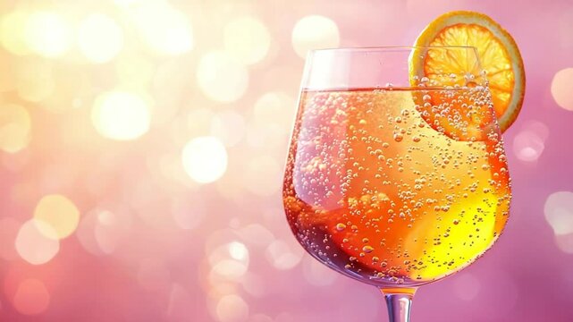 aperol spritz italian cocktail video orbit left, in a pink background
