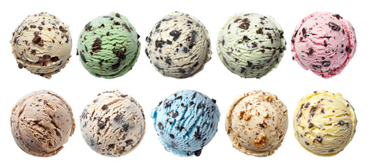 Obraz premium PNG Colorful assorted ice cream scoops , element set on transparent background