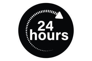 24 hours icon, 24 h vector on white background.