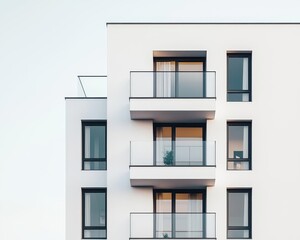 Fototapeta premium Industrialmodern townhouse with stainless steel accents, exposed concrete, and open glass balconies