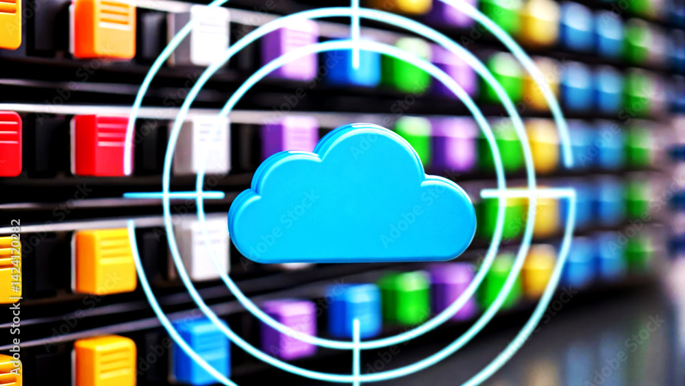 Poster seamless cloud data transfer solutions dynamic digital environment infographic design innovative tec