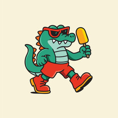 cartoon vintage illustration carrying ice cream walking pose