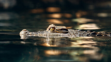 a baby crocodile was crossing the river slowly