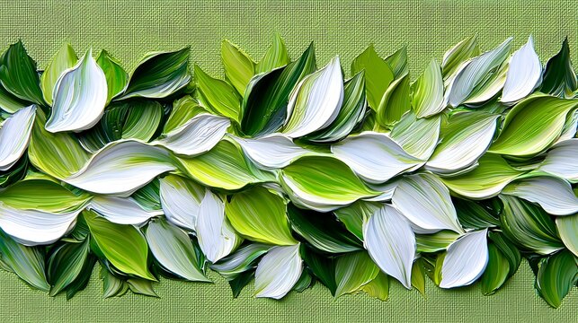 Fototapeta Impasto Green and White Leaf Painting Lush Floral Texture Thick Paint Abstract Botanical Art Spring Summer Nature Theme Vibrant Palette