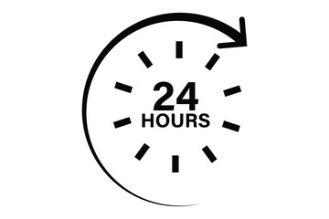 24 hours icon, 24 h vector on white background.