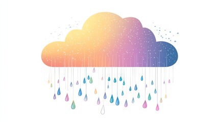 Rainbow cloud with colorful rain drops