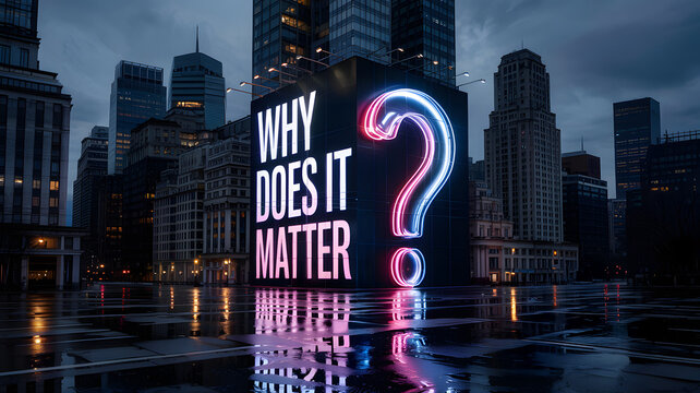 Why "WHY DOES IT MATTER?" text on neon billboard

