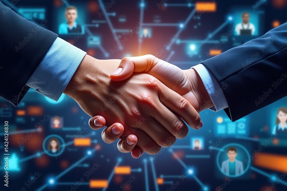 Aufkleber a digital handshake symbolizes collaboration in a tech-driven environment, showcasing connections an