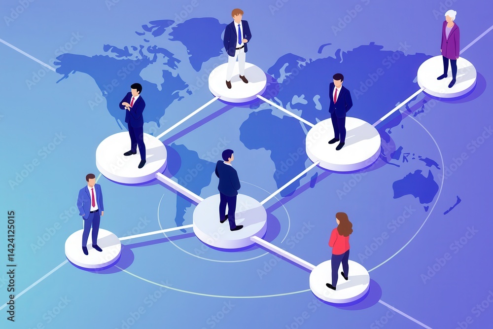 Poster a digital illustration of a global network connecting diverse professionals, symbolizing collaborati