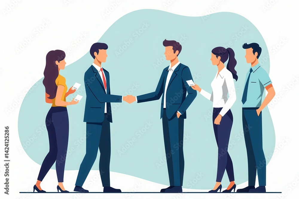 Poster A group of professionals engaged in a handshake, symbolizing collaboration and networking in a corporate setting.