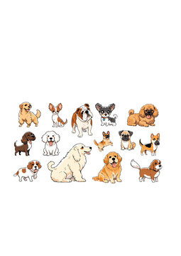 group of animals Cute dogs doodle vector set. Cartoon dog or puppy  design collection with flat color in different poses.