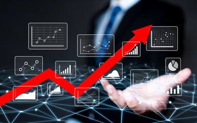 Red arrow up, Business Process Data Analysis concept