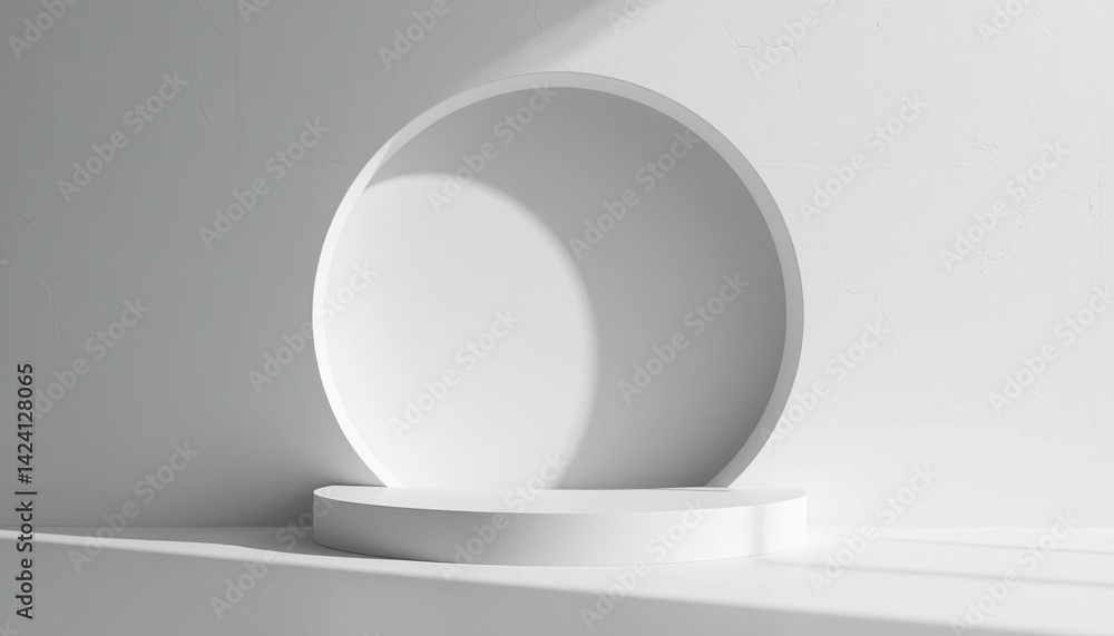 Poster minimalist geometric display studio space 3d render clean environment side view modern aesthetics fo