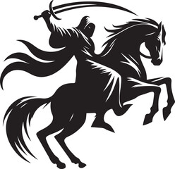 Silhouette of Medieval Warrior on Horse with Sword – Vector Art