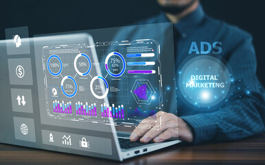 businessman uses targeted ads on social media platforms to increase brand awareness and drive sales.