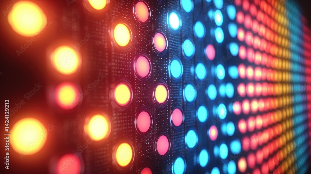 Wall mural colorful array of glowing dots in orderly arrangement