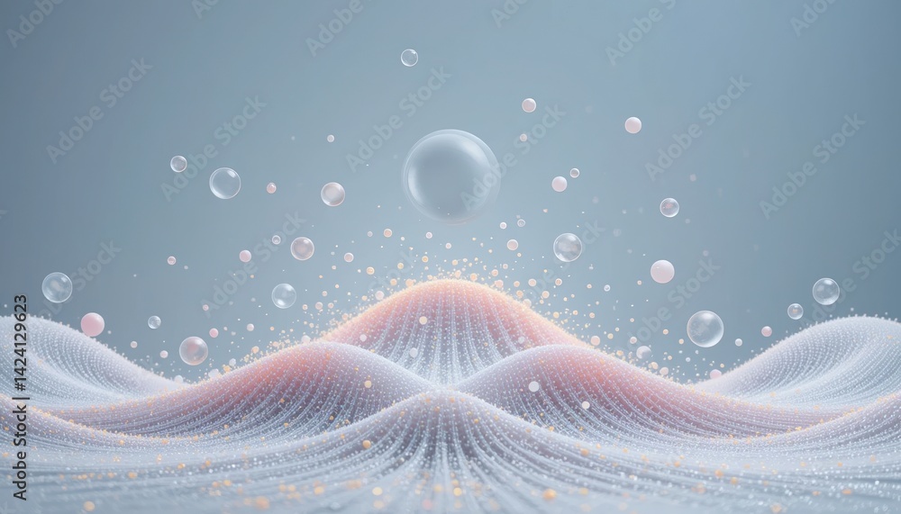 Poster fluid motion and bubbles interaction abstract studio digital art minimalist environment close-up vie