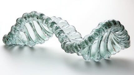 Glass sculpture depicting a double helix structure.