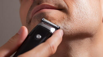 close up shaving beard trimmer man. Generated by Ai