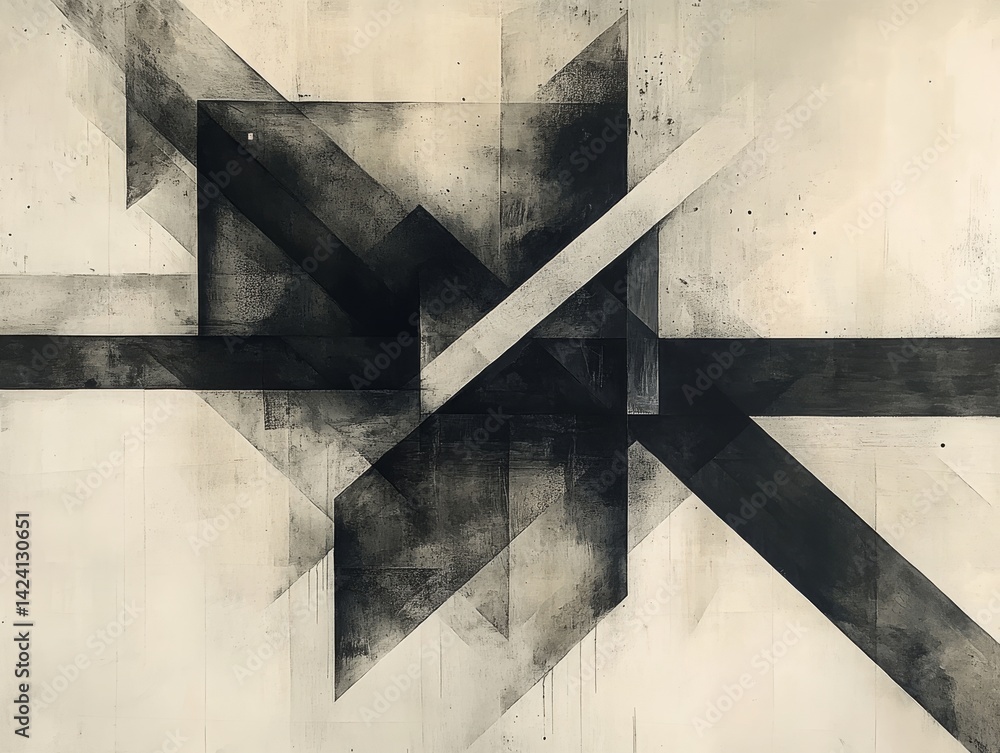 Poster abstract monochrome composition: a study in geometric forms and textural gradients, highlighting min