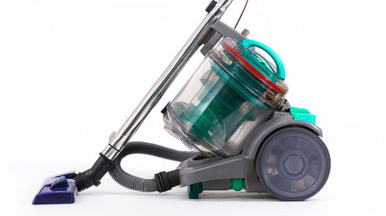 Fototapeta premium Robotic vacuum cleaner cleaning wooden floor in living room