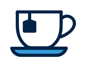 Tea cup with a teabag on a saucer against a white background  