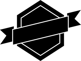 Bold black emblem badge with hexagon center and side ribbons. Ideal for logo frames, retro labels, award badges, or decorative icons.