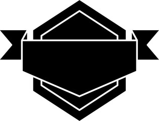 Bold black emblem badge with hexagon center and side ribbons. Ideal for logo frames, retro labels, award badges, or decorative icons.