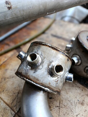 Close-Up of Welded Stainless Steel Pipe Fittings with Multiple Outlets