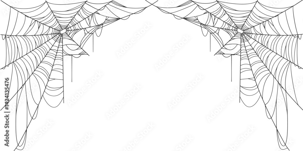 Sticker spider web line art vector frame