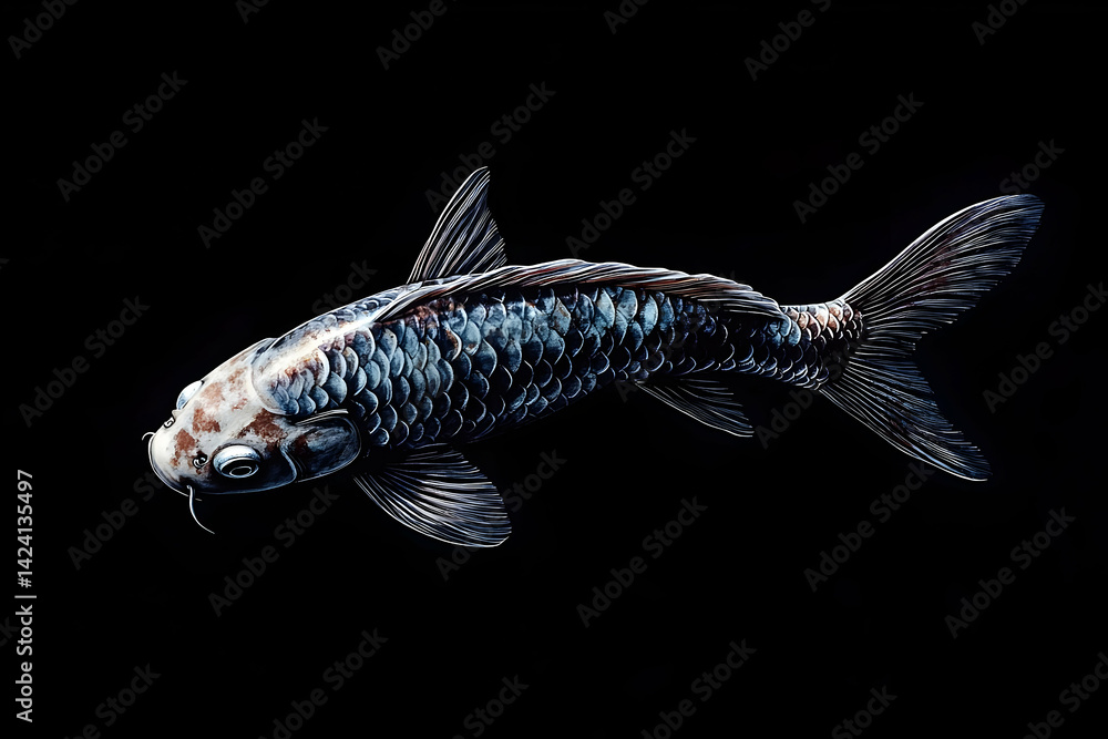 Poster detailed illustration of a koi fish, showcasing its intricate patterns and form.