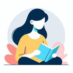 Fototapeta premium Girl Reading a Book with Calm Emotion Against a Soft Background 