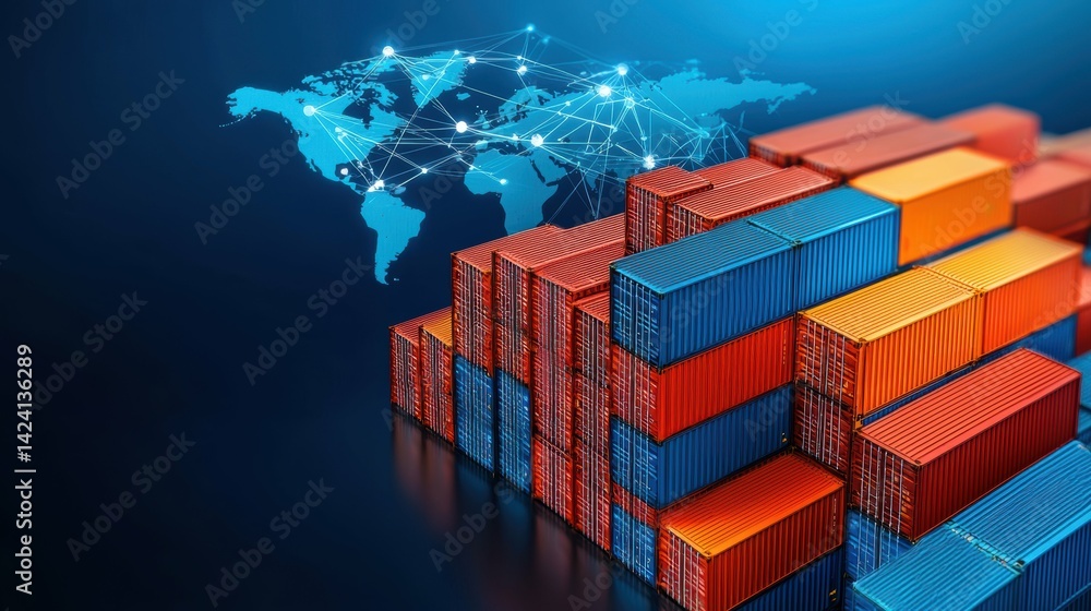 Aufkleber digital marketplace action in global shipping industry conceptual visual of connected containers and
