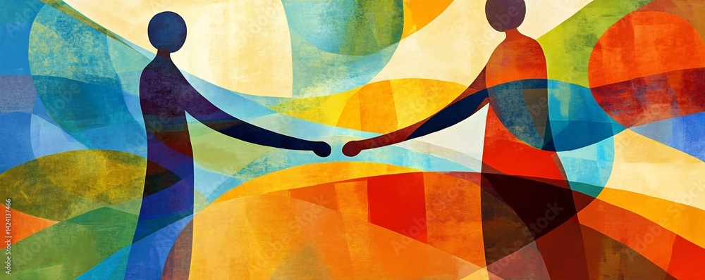 Poster vibrant and dynamic abstract illustration of a handshake between two individuals